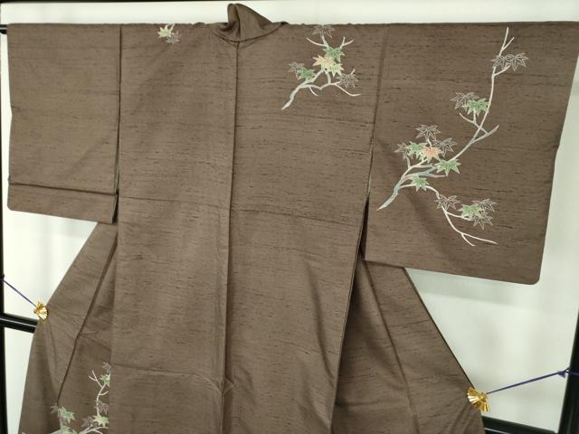 平和屋着物●白山紬　訪問着　友禅　楓文　正絹　逸品　DABE5839ps