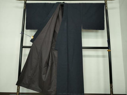 平和屋着物●男性　紬　キングサイズ　濃紺地　正絹　逸品　未使用　DABE5841ps