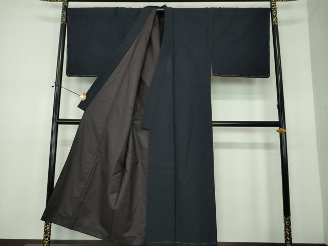 平和屋着物●男性　紬　キングサイズ　濃紺地　正絹　逸品　未使用　DABE5841ps