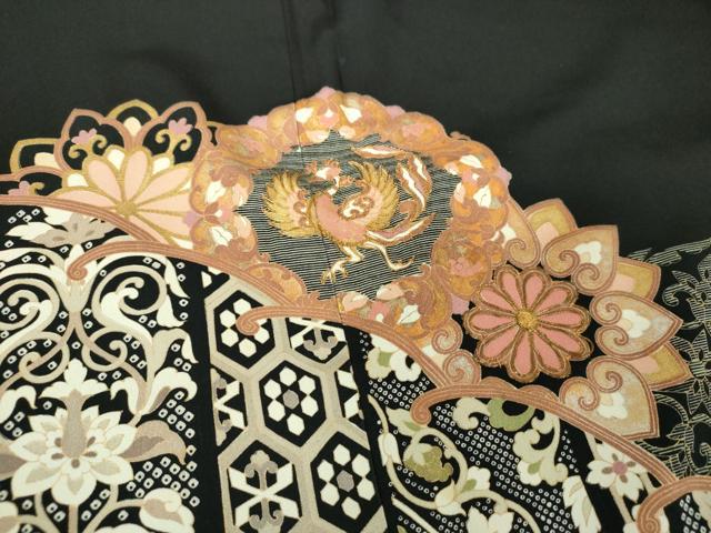 平和屋着物●豪華黒留袖　駒刺繍　鳳凰花丸文　金彩　正絹　逸品　DABE5846ps
