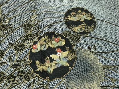 平和屋着物●訪問着　刺繍　絞り　雪輪花文　金彩　正絹　逸品　DABE5847ps