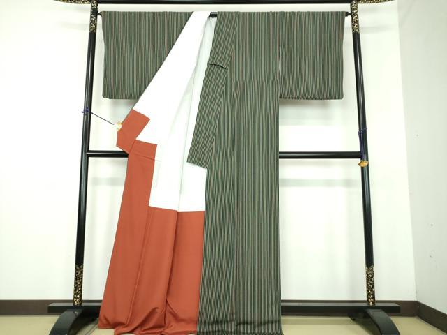 平和屋着物●上質な小紋　間道　鬼しぼ縮緬　正絹　逸品　DABE5848ps