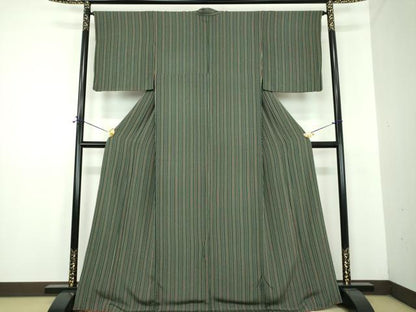 平和屋着物●上質な小紋　間道　鬼しぼ縮緬　正絹　逸品　DABE5848ps
