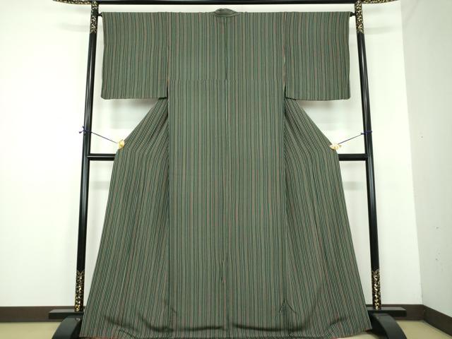 平和屋着物●上質な小紋　間道　鬼しぼ縮緬　正絹　逸品　DABE5848ps
