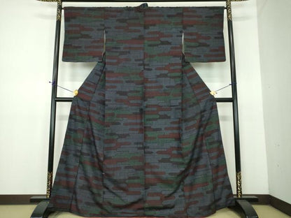 平和屋着物●結城紬　80亀甲　エ霞　正絹　逸品　DABE5850ps