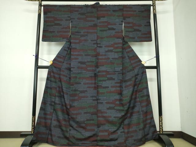 平和屋着物●結城紬　80亀甲　エ霞　正絹　逸品　DABE5850ps