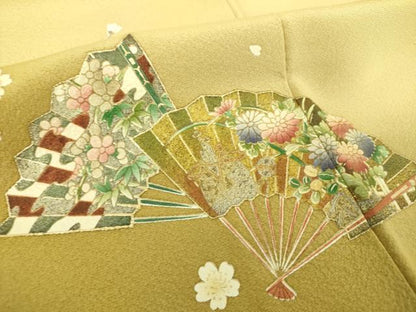 平和屋着物●金彩友禅作家　木村桂友　訪問着　舞扇花文　花筏　暈し染め　金彩　さが美扱い　正絹　逸品　DABE5853ps