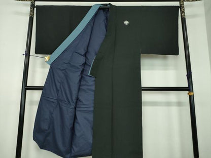 平和屋着物●男性　黒紋付　正絹　逸品　DABE5856ps