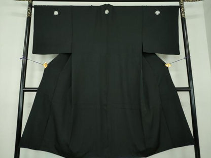 平和屋着物●男性　黒紋付　正絹　逸品　DABE5856ps