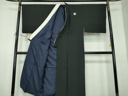 平和屋着物●男性　黒紋付　正絹　逸品　DABE5857ps