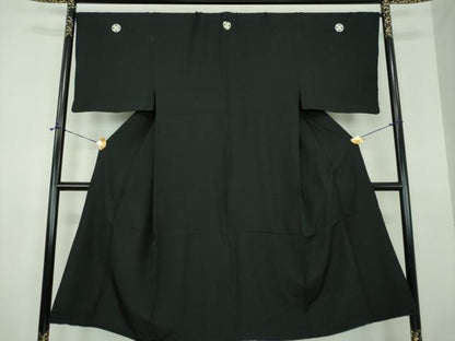 平和屋着物●男性　黒紋付　正絹　逸品　DABE5857ps