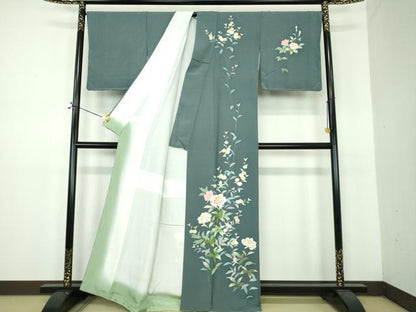 平和屋着物●訪問着　友禅　草花文　正絹　逸品　DABE5858ps