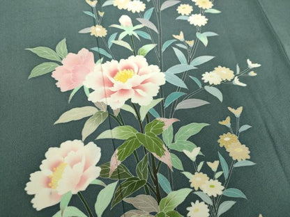 平和屋着物●訪問着　友禅　草花文　正絹　逸品　DABE5858ps