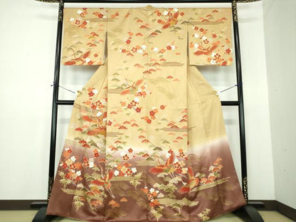 平和屋着物●訪問着　駒刺繍　松竹梅　飛鶴文　暈し染め　金彩　まるやま扱い　正絹　逸品　DABE5859ps