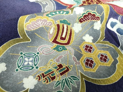 平和屋着物●豪華振袖　駒刺繍　宝尽くし　枝梅　暈し染め　金彩　正絹　逸品　DABE5862ps