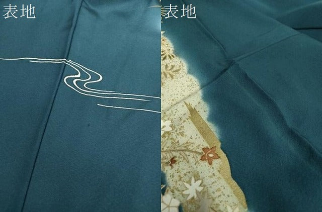 平和屋着物●訪問着　駒刺繍　雲取り渡橋風景花文　金彩　正絹　逸品　DABE5868ps