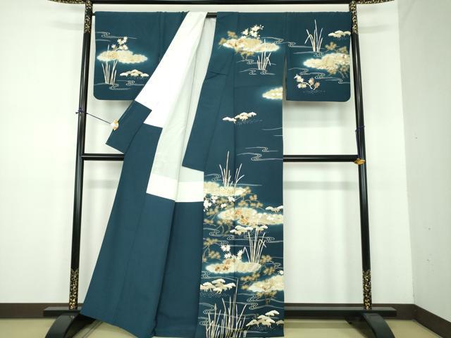 平和屋着物●訪問着　駒刺繍　雲取り渡橋風景花文　金彩　正絹　逸品　DABE5868ps