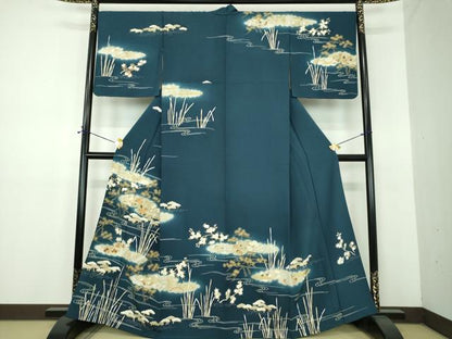 平和屋着物●訪問着　駒刺繍　雲取り渡橋風景花文　金彩　正絹　逸品　DABE5868ps