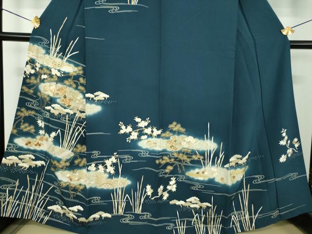平和屋着物●訪問着　駒刺繍　雲取り渡橋風景花文　金彩　正絹　逸品　DABE5868ps