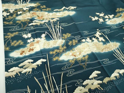 平和屋着物●訪問着　駒刺繍　雲取り渡橋風景花文　金彩　正絹　逸品　DABE5868ps