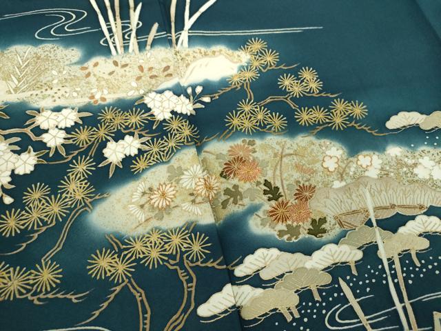 平和屋着物●訪問着　駒刺繍　雲取り渡橋風景花文　金彩　正絹　逸品　DABE5868ps