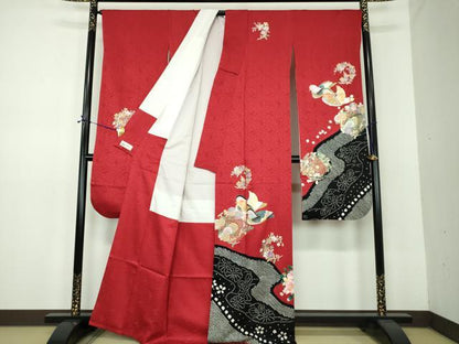 平和屋着物●豪華振袖　絞り　流水鴛鴦花丸文　金銀彩　やまと誂製　正絹　逸品　DABE5870ps