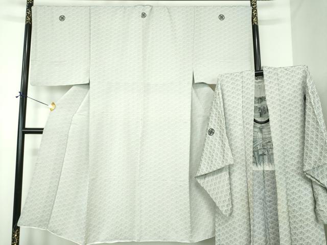 平和屋着物●男性　色紋付　羽織セット　長羽織　寿字文　正絹　逸品　DABE5873ps