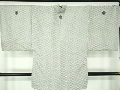 平和屋着物●男性　色紋付　羽織セット　長羽織　寿字文　正絹　逸品　DABE5873ps
