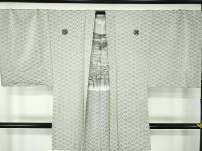 平和屋着物●男性　色紋付　羽織セット　長羽織　寿字文　正絹　逸品　DABE5873ps