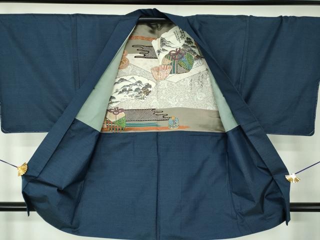 平和屋着物●男性　本場大島紬　アンサンブル　長羽織　亀甲柄　正絹　逸品　未使用　DABE5874ps