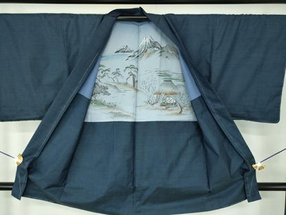 平和屋着物●男性　本場大島紬　アンサンブル　長羽織　幾何学文様　正絹　逸品　未使用　DABE5875ps