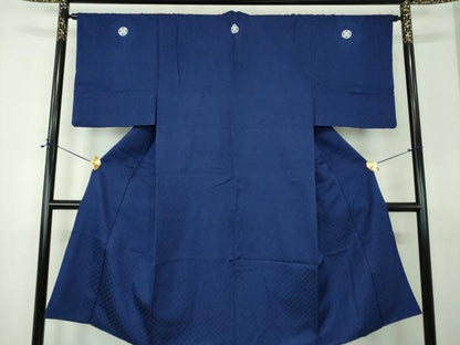 平和屋着物●男性　色紋付　羽織セット　菱地紋　紺地　正絹　逸品　DABE5876ps