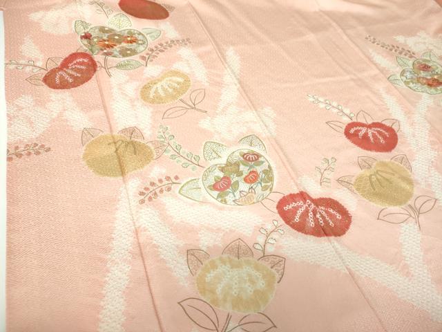 平和屋着物●創業460年・千總　訪問着　駒刺繍　絞り　橘　吉祥花文　金彩　伊勢丹扱い　正絹　逸品　DABE5878ps