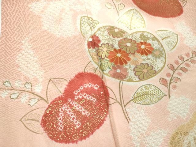 平和屋着物●創業460年・千總　訪問着　駒刺繍　絞り　橘　吉祥花文　金彩　伊勢丹扱い　正絹　逸品　DABE5878ps