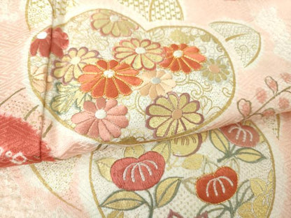 平和屋着物●創業460年・千總　訪問着　駒刺繍　絞り　橘　吉祥花文　金彩　伊勢丹扱い　正絹　逸品　DABE5878ps