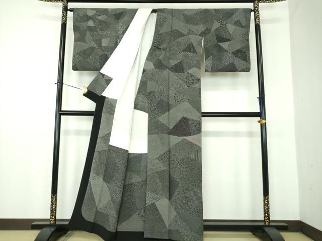 平和屋着物●小紋師　黒岩秀硯　江戸小紋　切嵌吉祥小紋柄　黒地　正絹　逸品　DABE5879ps