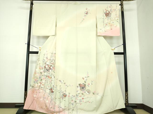 平和屋着物●訪問着　作家物　流水雪輪花文　暈し染め　金彩　正絹　逸品　未使用　DABE5880ps