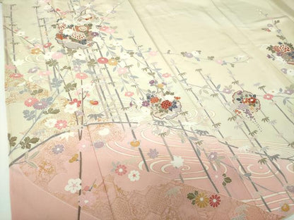 平和屋着物●訪問着　作家物　流水雪輪花文　暈し染め　金彩　正絹　逸品　未使用　DABE5880ps