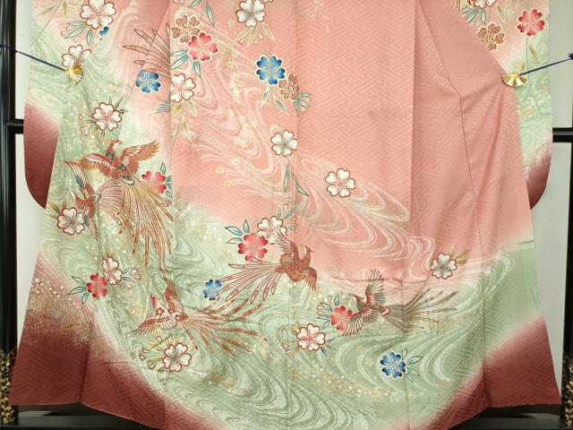 平和屋着物●世界的ファッションデザイナー 山本寛斎 kansaiブランド 振袖 駒刺繍 流水鳳凰舞桜 暈し染め 金銀彩 正絹 逸品 DABE5881ps