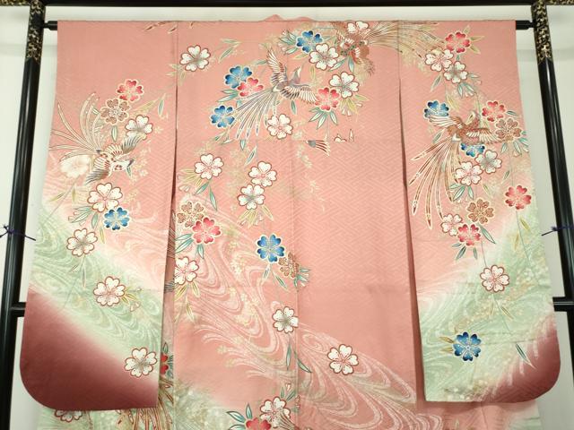 平和屋着物●世界的ファッションデザイナー 山本寛斎 kansaiブランド 振袖 駒刺繍 流水鳳凰舞桜 暈し染め 金銀彩 正絹 逸品 DABE5881ps
