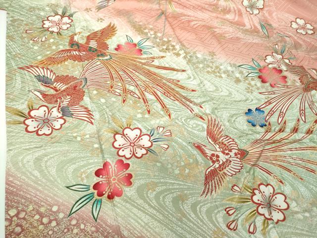 平和屋着物●世界的ファッションデザイナー 山本寛斎 kansaiブランド 振袖 駒刺繍 流水鳳凰舞桜 暈し染め 金銀彩 正絹 逸品 DABE5881ps