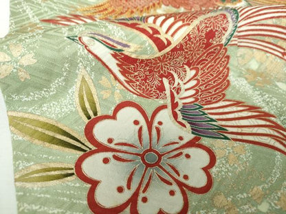 平和屋着物●世界的ファッションデザイナー 山本寛斎 kansaiブランド 振袖 駒刺繍 流水鳳凰舞桜 暈し染め 金銀彩 正絹 逸品 DABE5881ps