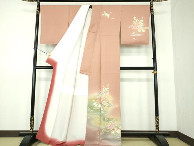 平和屋着物●訪問着　絞り　地紙花文　暈し染め　金彩　正絹　逸品　未使用　DABE5884ps