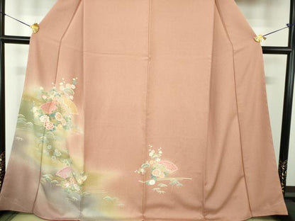 平和屋着物●訪問着　絞り　地紙花文　暈し染め　金彩　正絹　逸品　未使用　DABE5884ps