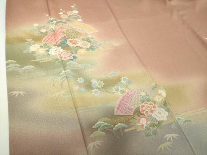 平和屋着物●訪問着　絞り　地紙花文　暈し染め　金彩　正絹　逸品　未使用　DABE5884ps