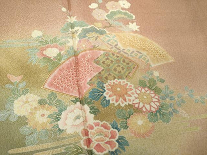 平和屋着物●訪問着　絞り　地紙花文　暈し染め　金彩　正絹　逸品　未使用　DABE5884ps