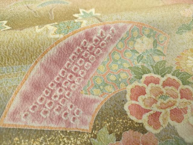 平和屋着物●訪問着　絞り　地紙花文　暈し染め　金彩　正絹　逸品　未使用　DABE5884ps
