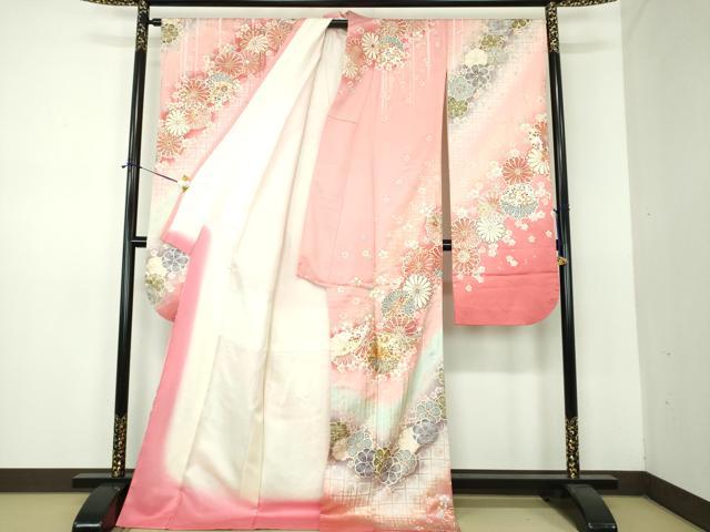 平和屋着物●松本幸四郎　振袖　駒刺繍　舞桜　菊文　暈し染め　金銀彩　正絹　逸品　DABE5885ps