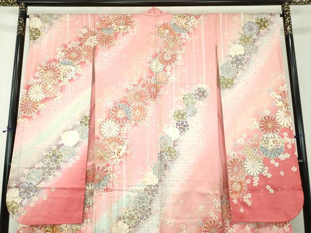 平和屋着物●松本幸四郎　振袖　駒刺繍　舞桜　菊文　暈し染め　金銀彩　正絹　逸品　DABE5885ps
