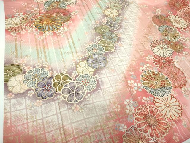 平和屋着物●松本幸四郎　振袖　駒刺繍　舞桜　菊文　暈し染め　金銀彩　正絹　逸品　DABE5885ps